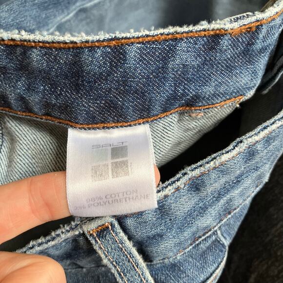 Salt Works Sz 28 Vtg Y2K Low Rise Flare Jeans Usa Made Vintage Wash Flap Pockets - Picture 12 of 16